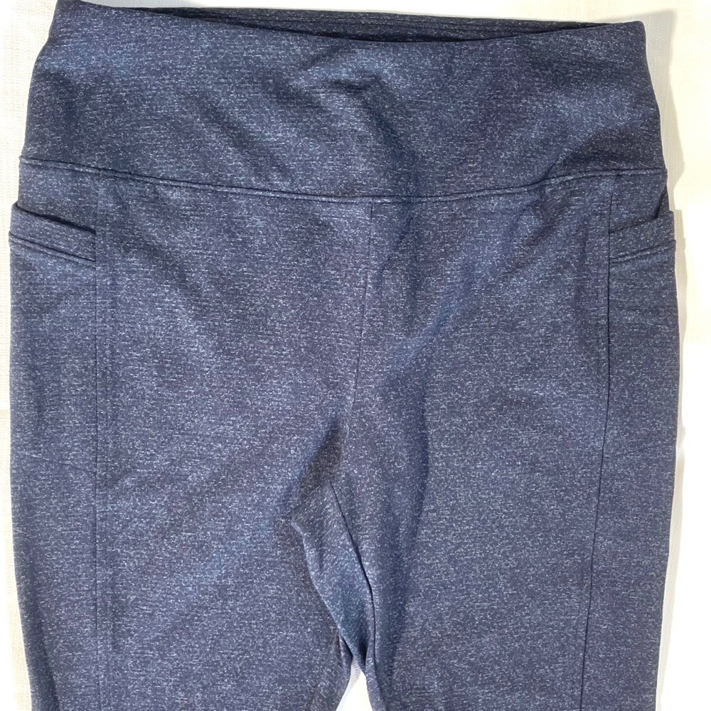 T by Talbots Fleeceback Space Dye High Waisted Side Pocket Leggings MP Navy Blue